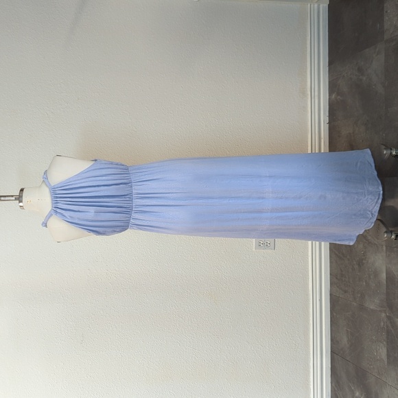 Lulus Halter V Neck Button Front Midi Dress Blue S bohemian summer casual - Picture 2 of 10